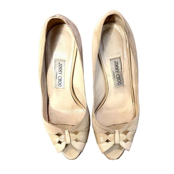 Jimmy Choo Tan Beige Peep Toe Stiletto Heels - Size Women's 39.5